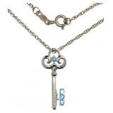 Antique Skeleton Key Blue Topaz Necklace
