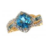 Genuine Blue Topaz & White Sapphire Ring
