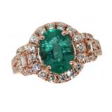 14k Gold 2.76 ct Natural Emerald & Diamond Ring