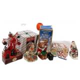 Musical Globe, Bubble Bear, Santa Resting by Tree