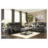 Ashley Kempton Black DBL REC Sofa & Love w/LED