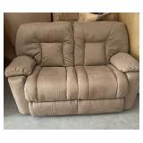 Tan Berkline Double Reclining Love Seat.    Floor