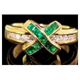 14kt Gold Natural Emerald & VS Diamond Ring