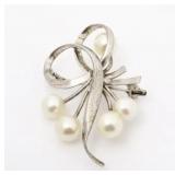 Mikimoto 5 Pearl Sterling Silver Brooch