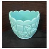 Fenton Turquoise Block & Star Milk Glass Bowl