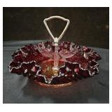 Vintage Fenton Ruby Red Hobnail Glass Ruffled