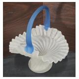 vintage Fenton Frosted Glass Basket With a Blue