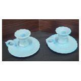 Vintage blue Glass Candlestick Holders