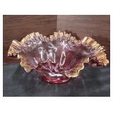 Fenton Cranberry Glass Bowl With a Crimped,