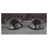 Black Glass Double Candle Holders
