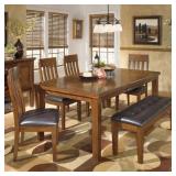 Ashley D594 Cherry Farmhouse Table + 4 & Bench Ashley D594 Cherry Farmhouse Table + 4 & Bench