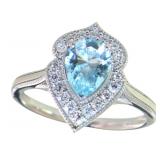 Pear Cut 1.25 ct Aquamarine & Diamond Ring