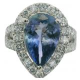 14kt Gold 5.22 ct GIA Tanzanite & Lab Diamond Ring