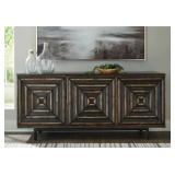 XL 72-in Distressed Black Geometric Accent Cabinet