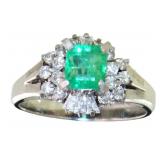 Platinum 1.43 ct Natural Emerald & Diamond Ring