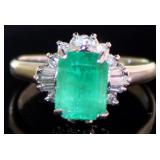 Platinum 1.61 ct Natural Emerald & Diamond Ring