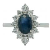 Natural 1.40 ct Oval Sapphire & Lab Diamond Ring