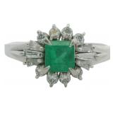 Platinum Natural Emerald & Diamond Ring