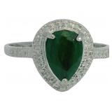 Pear Cut 1.56 ct Natural Emerald & Diamond Ring