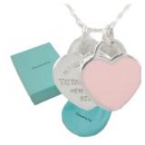 Tiffany & Co. Pink Double Heart Tag Necklace