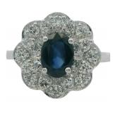 Natural 1.45 ct Oval Sapphire & Lab Diamond Ring