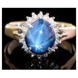 Platinum 3.02 ct Star Sapphire & VS Diamond Ring