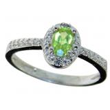 Natural Oval Peridot & Diamond Ring