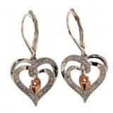 Two Tone Diamond Accented Heart Earrings