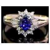 Platinum Natural Sapphire & VS Diamond Ring