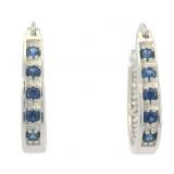 Elegant Blue & White Sapphire Hoop Earrings