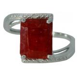 Emerald Cut 3.80 ct Natural Ruby & Diamond Ring