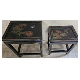 Black Lacquer Nesting Tables With Hand-Painted