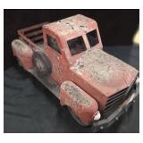 Distressed Red Metal Pickup Truck