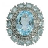 Oval 11.34 ct Natural Blue Topaz Cocktail Ring