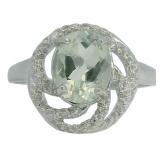 Oval 2.21 ct Green Amethyst & Diamond Ring