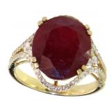14kt Gold Oval 10.42 ct Ruby & Diamond Ring