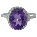 Oval 3.54 ct Natural Amethyst & Diamond Ring