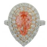 Brilliant 3.93 ct Pear Vivid Pink Lab Diamond Ring