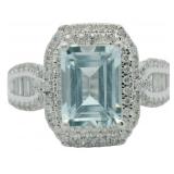 14k Gold 2.00 ct Natural Aquamarine & Diamond Ring