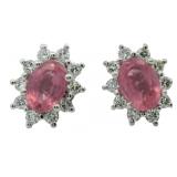 Brilliant 2.64 ct Lab Pink Ruby & Diamond Earrings