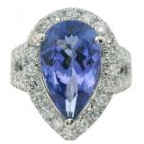 14kt Gold 5.20 ct GIA Tanzanite & Lab Diamond Ring