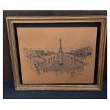 Vintage Etching or Lithograph Print of The Place