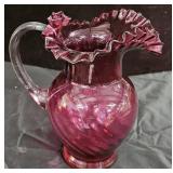 Cranberry Swirl Glass Pitcher
