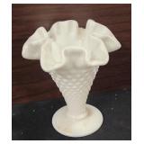 Vintage Fenton Hobnail Ruffled Rim Milk Glass