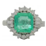 Platinum 2.51 ct Natural Emerald & Diamond Ring