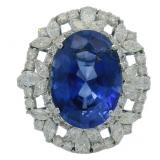 18k Gold 9.26 ct Oval Sapphire & Diamond Ring
