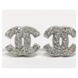 Chanel Coco Rhinestone Silver Earrings