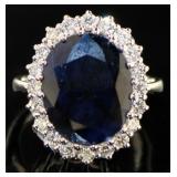 Natural 12.20 ct Oval Sapphire & Lab Diamond Ring