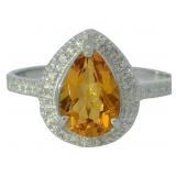 Pear Cut 1.40 ct Natural Citrine & Diamond Ring