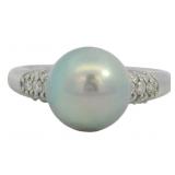 Platinum Gray Pearl & Natural Diamond Ring